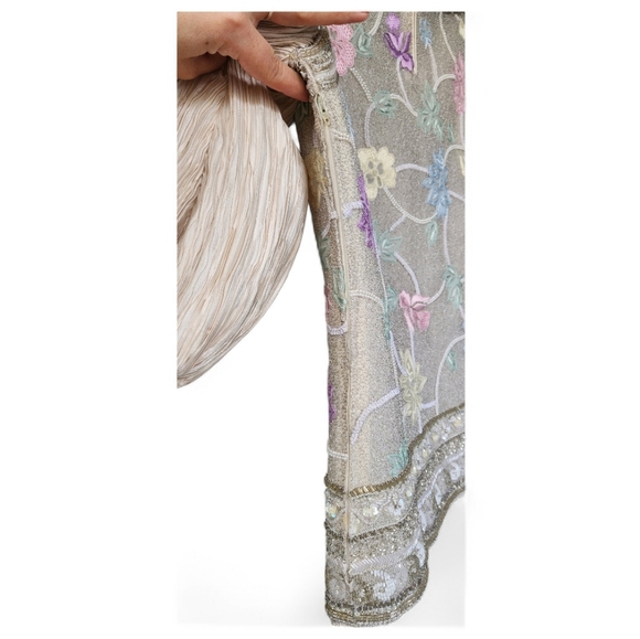 Mary Mcfadden Elegant Floral Embroidered Sequined Dress Sz 8 - Picture 4 of 16